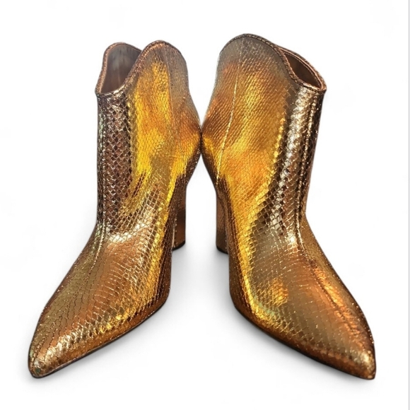 Marc Fisher Boots Womens 9.5 M Masina Ankle Booties Heels Gold Leather Pull On - Picture 6 of 9